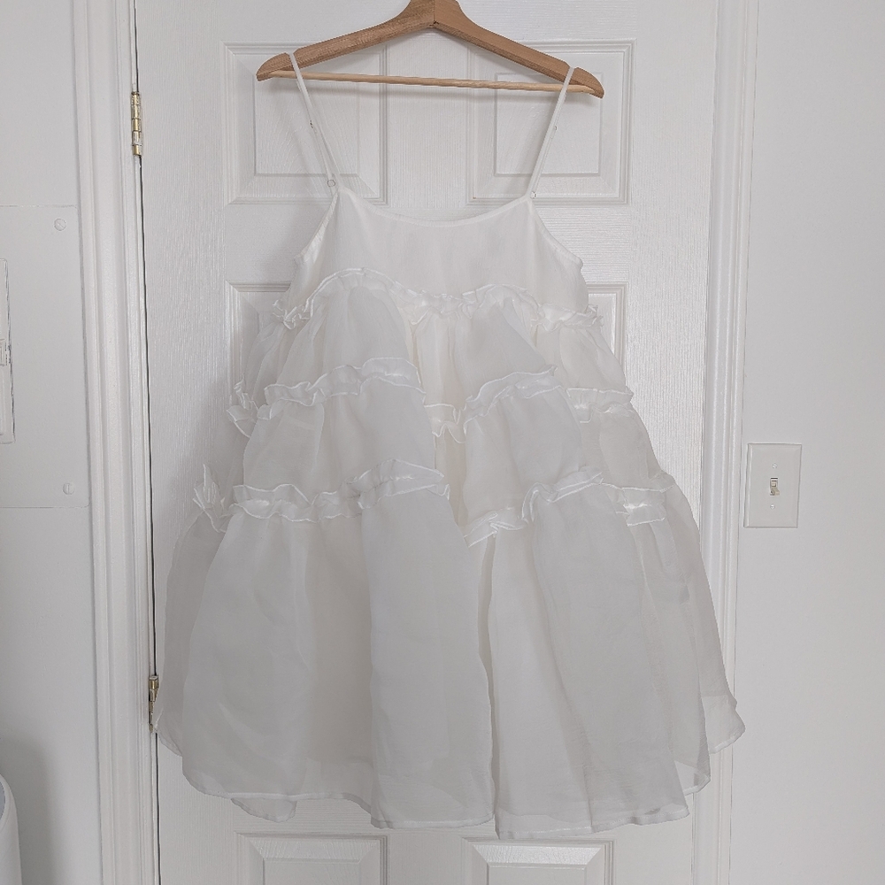 Sister Jane White Tiered Organza Prom Dress
